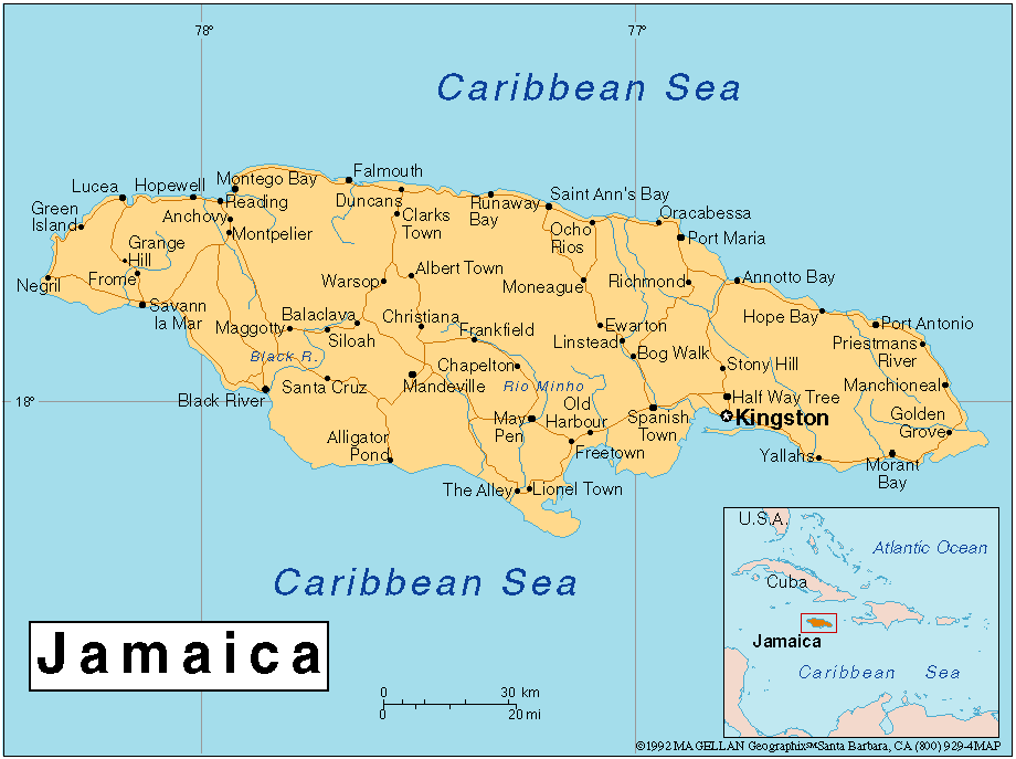 jamaica cities map